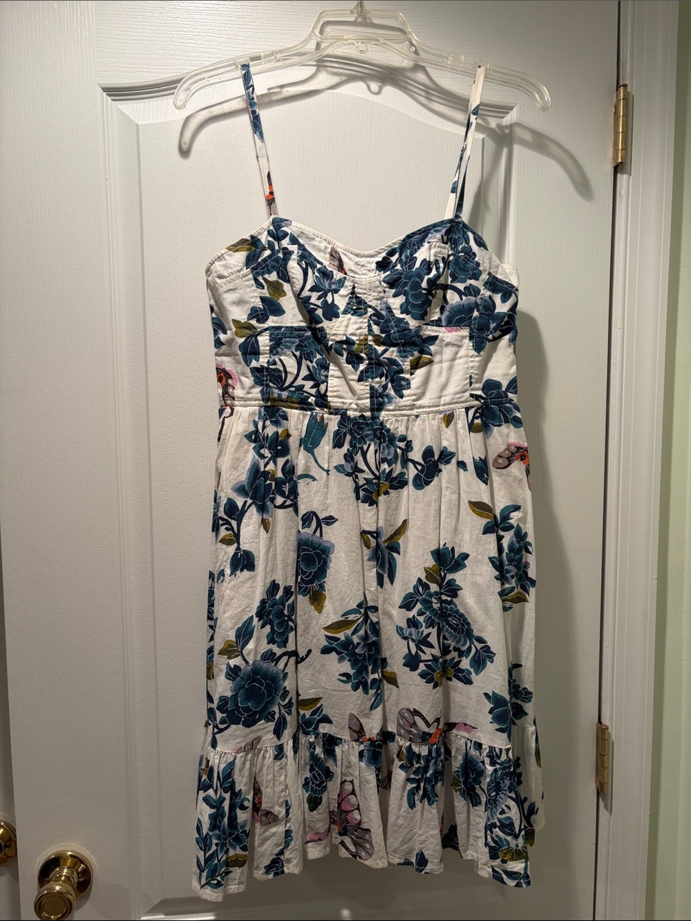 French Connection sundress white with blue floral print and butterflies